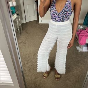 White ruffle beach coverup pants
